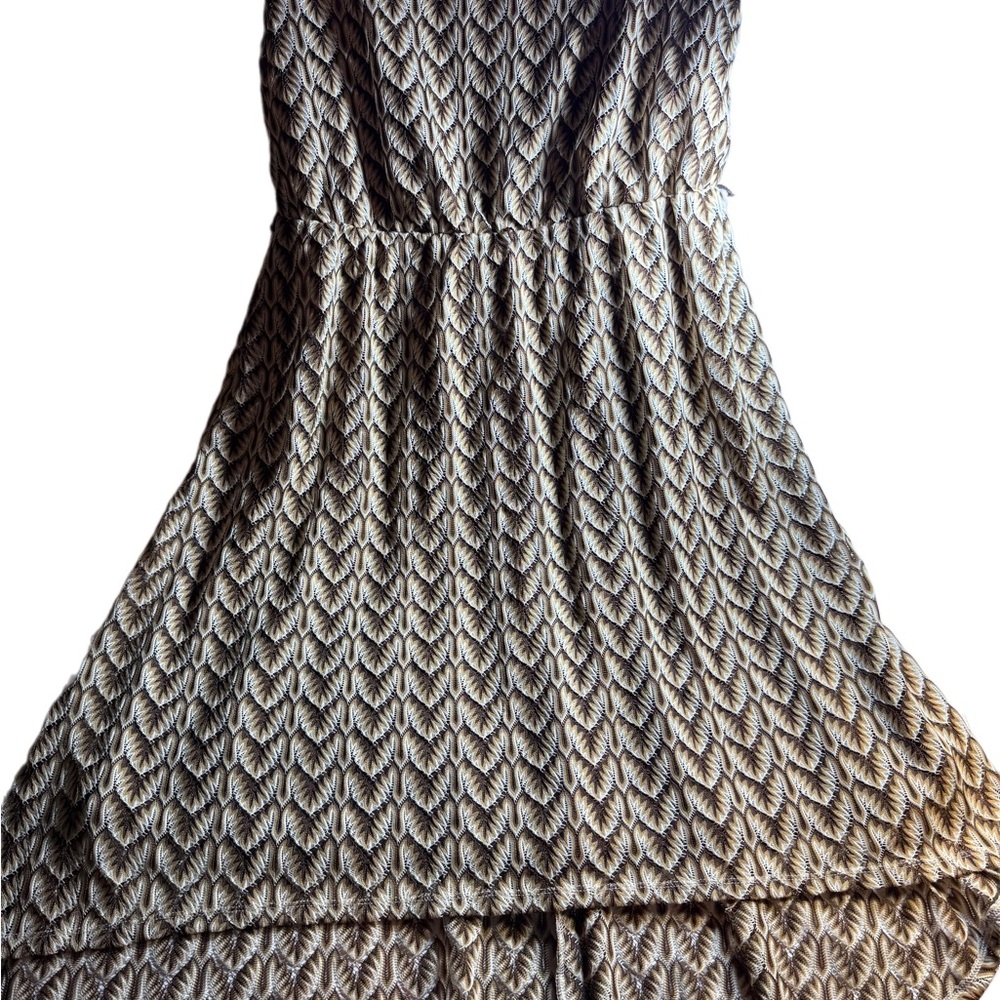 luxology high low dress womens xl brown tan leaf pattern sleeveless dress